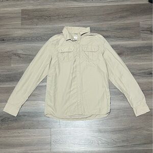 REI Kids Large (14-16) Button Up Shirt Beige Nylon Long Sleeve Outdoor Hike
